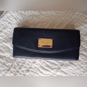 Michael Kors Dark Blue Clutch with Gold Accent